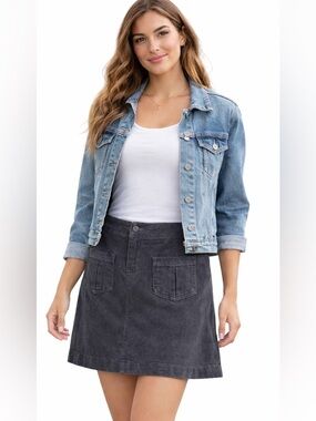 Athleta Corduroy Skirt Gray Outdoors Hiking A-Line Utility NWOT